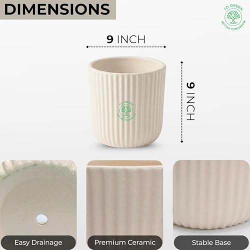 Image of Yo Green Modern Ribbed Ceramic Planter Pot | White Matte Indoor Plant Pot for Home, Office & Living Room Decor (Ribbed Design-4 Inch-Pink)
