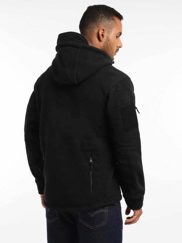 Image of MOUNTMILLER Men's 10 Zip Outpost Superbond Tactical Windproof Fleece Jacket with Hood | Adjustable Cuffs | Reinforced Elbows | YKK Zippers | Multiple Pockets for Outdoor & Active Wear