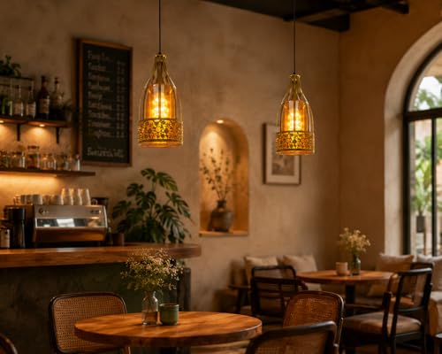 Image of Modern Moroccan Design Bottle Shaped Pendant Lamp | Hanging Lamp for Living Room| Ceiling Lamp for Bedroom, Kitchen, Balcony, Restaurant /Cafe(Bulb Not Included)