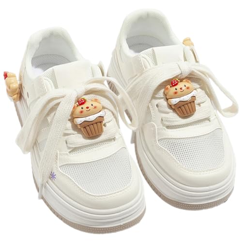Loizziuy Women's Strawberry Bear Adorable Mesh Ventilated Y2k Chunky Punk Sneakers Platform Heel Walking Travel Street life (US 5.5,White,5.5)