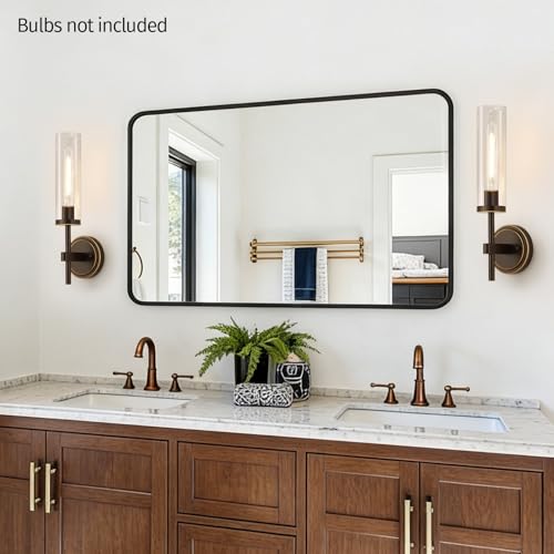 Image of MOKATNG Wall Sconces Set of Two, Oil-Rubbed Bronze Bathroom Sconces with Clear Glass, Hardwired Sconces Wall Decor Set of 2, Modern Wall Light Fixtures for Bathroom Mirror Living Room Bedroom Hallway