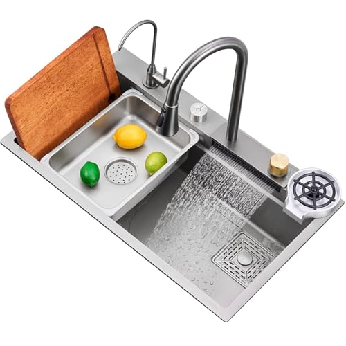 Fregadero de acero inoxidable con grifo extraíble, tabla de cortar, lavadora de tazas, multiusos para bar y uso doméstico