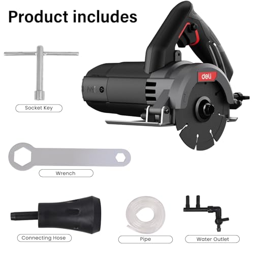 Image of Deli DE-YS110-1E 1300W Corded Electric Marble Cutter High-Speed 13000RPM Adjustable Bevel Cutting Max 32mm Cutting Depth 110mm Blade Safe & Precise for Professional Use (Pack of 1, Voltage:220V-240V)