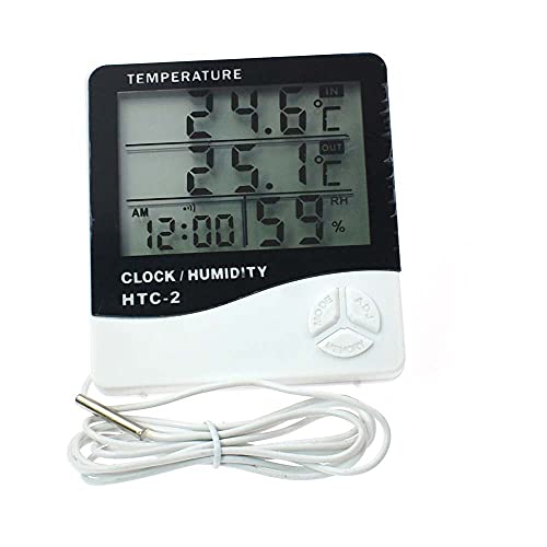 HTC-2 LCD Digital Thermometer Hygrometer Weather Station Temperature Humidity Meter Clock Room Wall Indoor Outdoor Sensor Probe