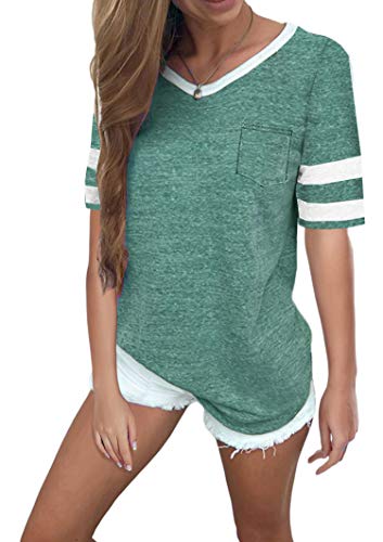 Twotwowin Women's Summer Tops Casual Cotton V Neck Sport T Shirt Short Sleeve Blouse
