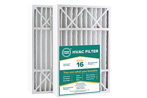 Green Label Brand HVAC Air Filter 16x25x5, AC Furnace Air Ultra Cleaning Filter MERV 16 - Pack of 2