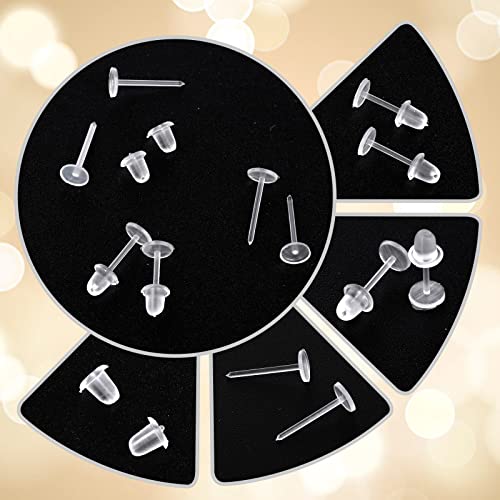 100 Pair Plastic Clear Earrings for Surgery, Work, Sports - Invisible Silicone Stud Replacements for Women and Men3