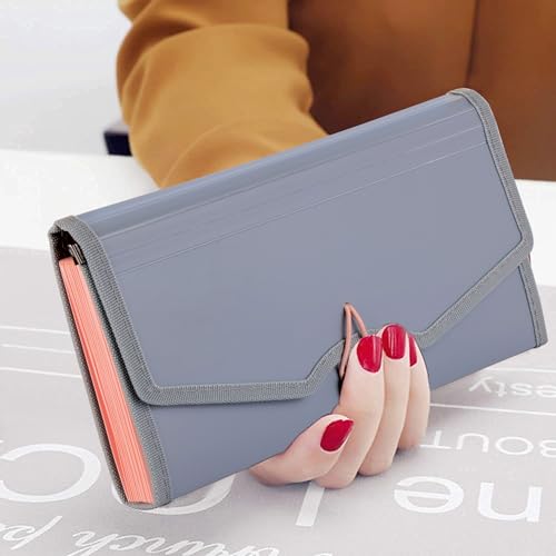 Image of Polen 2 Pcs Cheque Expanding File with Elastic Closure 13 Pockets 0.7mm Outer Cover & 0.2mm Inner Partition Sheet, Edge Binding, Index Tabs for Easy Identification, Size Cheque. (Radiant Grey)