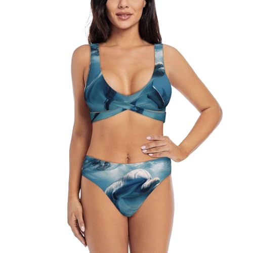 Maillot de bain deux pièces femme motif dauphin pour vos vacances et bain de soleil