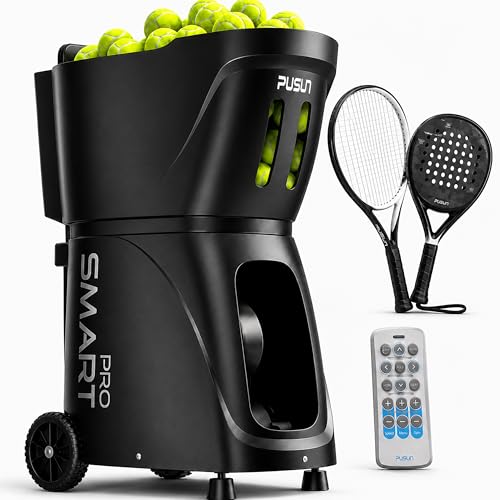 PUSUN PT-Smart Pro - Máquina de tenis y pádel con aplicación, oscilación interna, 28/20 puntos de aterrizaje, 12 modos de tenis y 14 modos de pádel, 12 – 75 MPH, más de 100 pelotas, batería de 4 a 6