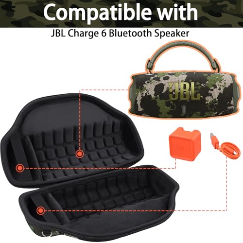 Image of co2CREA Case for JBL Charge 6 Portable Bluetooth Speaker, Camouflage | High-Density Foam Padding, Reinforced Handle, Detachable Shoulder Strap, Compact Lightweight Design, Dust Protection