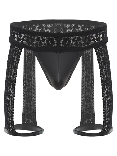 Thongs for Mens PU Leather Sissy Panties Lace Garter G-String Thong Bulge Enhancing Underwear