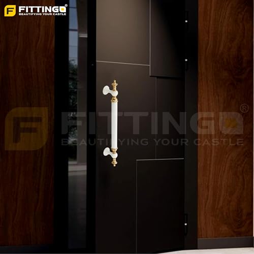 Image of Vintage Royal Main Door Handle | 16 Inch Premium Pull Push Handle for Home, Office, Hotels & Villas | Stainless Steel Black & Gold Antique Finish |Hole to Hole 400mm | 3 Years Warranty