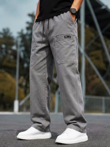 Image of Cargo for Men | Cotton Cargo Pant | Lower for man | Elastic Drawstring Waist Straight Fit Bottoms | Comfortable Breathable Cargos for Casual, Office Wear