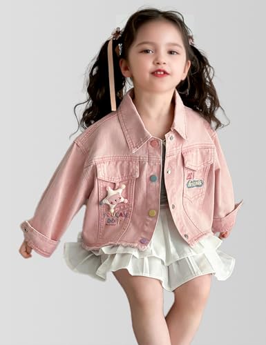 2-8Years Girls Pink Denim Jacket Kids Jeans Jacket Classic Long Sleeve Jacket Blue Loose Collared Jean Coat Cute Top3