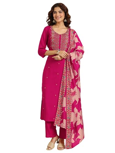 Image of Libas Embroidered Viscose Straight Kurta With Trouser and Dupatta
