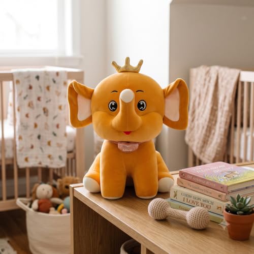 Image of Hug n Feel Premium Soft Elephant Plush Toy with Crown | 35cm Stuffed Animal for Kids, Babies & Toddlers | 100% Safe, BPA-Free, Non-Toxic & Washable | 1 Piece Brown Or Grey
