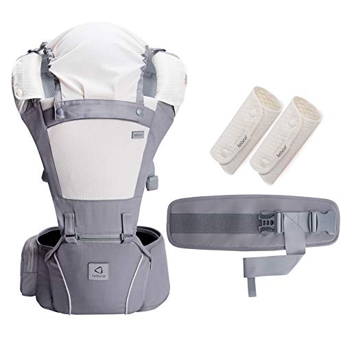 Bebamour Babytrage für 0-36 Monate, atmungsaktiver Babytrage-Rucksack für Neugeborene bis Kleinkinder, nach Sicherheitsstandard zugelassen, ergonomischer Baby-Hüftsitz 6 in 1 Fronttrage (Light Grey)