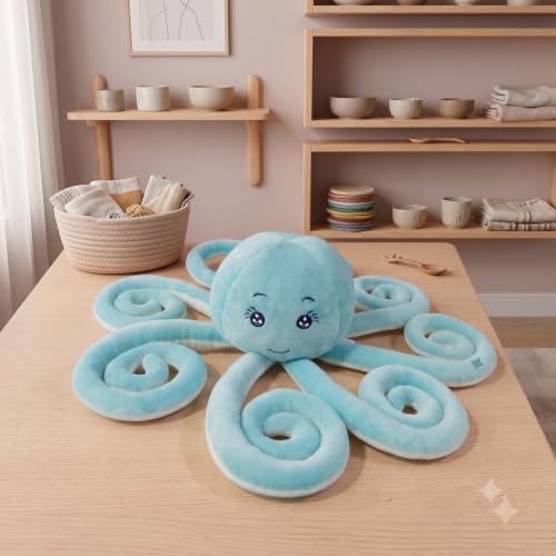 Image of ZEXSAZONE Soft Plush Octopus Toy | Cuddly Baby Stuffed Animal | Safe Toy Companion for Kids & Toddlers | Gift Option (Mint Green)