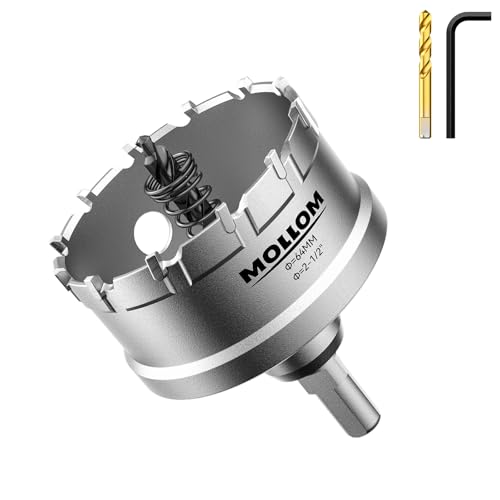 Mollom 2-1/2" (64mm) Heavy Duty Carbide Hole Saw with 2 Pilot Bits
