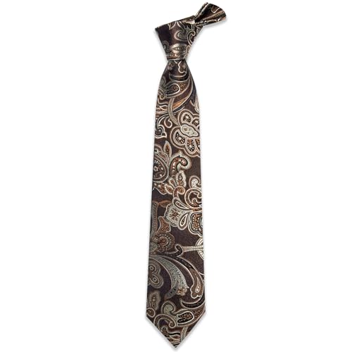 Image of YourTies Silk Paisley Floral Tie and Pocket Square Cufflinks with Lapel Pin Sets for Men 5PC Wedding Party