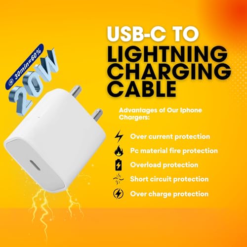 Image of AINE 20W PD USB-C Charger with C to C Nylon Cable | Fast Charging for iPhone 16 /15 Pro Max /iPad Pro /Air 5 /Mini | Supports 27W Power Delivery | Original Charging Speed, White