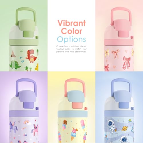 Image of Cat Kids Insulated Stainless Steel Water Bottle 16 Oz, Travel Tumbler for School, Sports for Girls, Birthday, Back To School