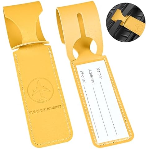 2 Pack Luggage Tags for Suitcases, Travel Name Leather PU Tag, Cute Cover Cruise Essentials Women 2024, Long Strip Luggage Tag, Carnival Bag Identifiers Bulk with Name Card, Privacy Cover (Ginger) Cover