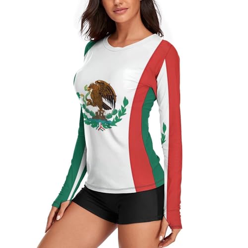 Flag of Mexico Womens Rash Guard Long Sleeve Swimsuits UPF 50+ SPF Shirts Sun Shirt Bathing Suit-3
