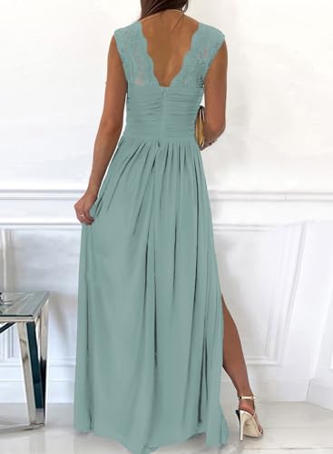 Dokotoo Womens Ladies Elegant Floor Length A Line Wrap Deep V Neck Backless Ruched Pleated Ruffled Split Long Maxi Formal Evening Party Prom Dress Bridesmaid Wedding Guest Dresses For Women Green S thumb #1