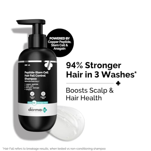 Image of The Derma Co Peptide-Stem Cell Hair Fall Control Shampoo - 200 ml | 94% Stronger Hair* | Anti-Hair Fall Shampoo | Boosts Hair & Scalp Health | For Damaged Hair | Non Drying Formula | Sulphate Free | For Women & Men | For All Hair Types