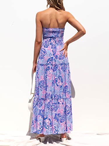 Image of ZESICA Women's Summer Boho Strapless Maxi Dress 2026 Casual Off Shoulder Smocked Flowy A Line Beach Holiday Long Dresses