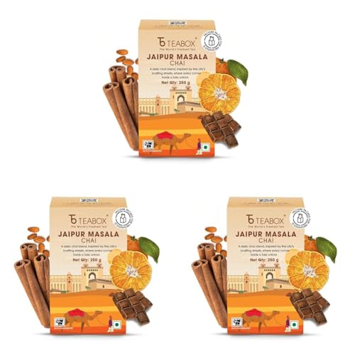 Image of Teabox Jaipur Masala Chai 250 Grams | Inspired by the opulent palaces of Jaipur, a chai blend made with real spices | Blended With Cinnamon,Almond & Natural Orange (Pack of 3)