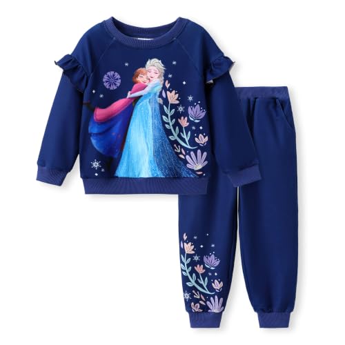 Image of Disney Outfits for Girls Long Sleeve Shirt Pocket Pant Toddler Sweatsuit | Officially Licensed丨Girls Clothes丨2-Piece Outfit丨Allover Print丨Ruffle Shoulder丨Jogger Pants丨Soft Feel丨Easy Care丨Mix & Match