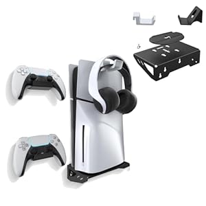 TCOS TECH PS5 Wall Mounting Bracket, Console Base Stand Holder Wall Mount for PS5 & Slim (Disc and Digital Edition), Wall Bracket for Playstation 5 with Controller Holder & Headphone Hanger