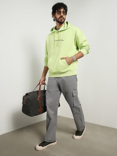 Image of Nobero Men's Graphic Printed Oversized Hoodie | Cotton Rich Fleece Hooded Sweatshirt | Relaxed Fit Casual Winter Wear for Men