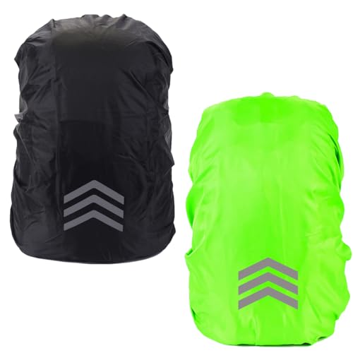 ZUWIJEQ 2 pcs Protector de lluvia para mochilas, fundas para mochila impermeables con tiras reflectantes, funda para mochila Protector de Lluvia, accesorios para exteriores, camping, senderismo