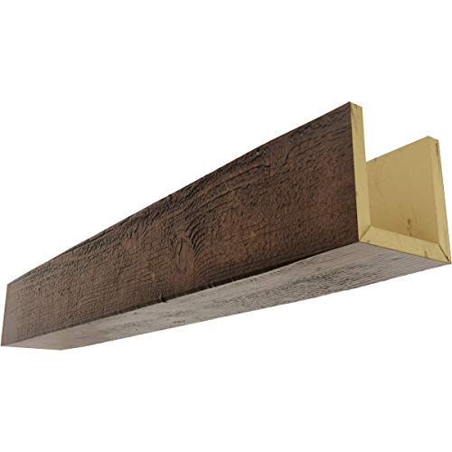 Ekena Millwork BMRS3C0040X040X216ZD 3-Sided (U Rough Sawn Endurathane Faux Wood Ceiling Beam, 4"W x 4"H x 18'L, Premium Aged #1