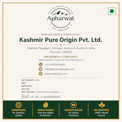 Image of Apharwat Kashmiri Walnut Kernels Without Shell | Light Halves Grade | 250g | Single Origin Kashmir | Vacuum Sealed + Oxygen Absorber | Akhrot Giri | Source of Natural Plant Oils | Fresh Crop