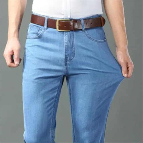 Men's Ice Silk Thin Denim Jeans Straight Stretch Cotton Business Casual Lightweight Trousers2