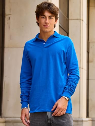 Jerzees Men's Long Sleeve Polo Shirts, Cotton Blend, Two Button Closure, Regular Fit, Sizes S-2x4
