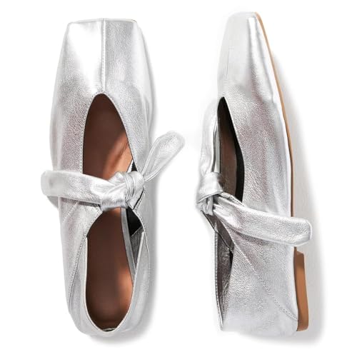 mikarka Women's Ballet Flats Square Comfortable Casual Shoes Bowknot Mary Jane Ballerina Flats