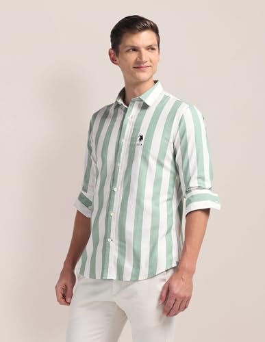 Image of U.S. Polo ASSN. Striped Regular Fit Cotton Shirts for Men - 100% Cotton, Full Sleeve Mens Casual Shirts