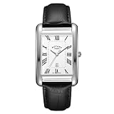 Rotary Men's Heritage Astoria Rectangular Stainless Steel Case Black Leather Strap Watch