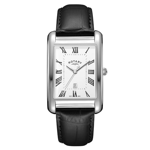 Rotary Orologio Da Uomo Heritage Astoria Rettangolare Con Cassa In Acciaio Inossidabile E Cinturino In Pelle Nera