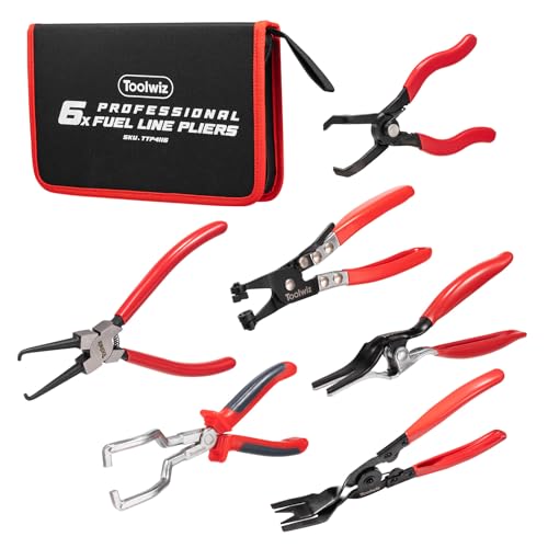 Toolwiz 6 pcs Fuel Line Pliers Set, Hose Clamp Plier, Panel Removal Tool, Hose Removal Plier, 30 Degree Push Pin Pliers, 2 pc 9