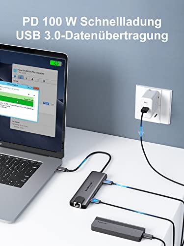 Lemorele USB C Hub HDMI, 6 in 1 USB C Hub mit Gigabit Ethernet, 4K@60Hz HDMI, 2*USB 3.0&USB C 3.0 Port, 100W PD Aufladung, USB C Docking Station kompatible MacBook, Laptop, PC, Windows, XPS und mehr