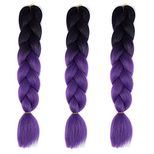 Feibin 全30色 ウィッグ エクステンション 3本セット ブレイズ 編み込み グラデーション 三つ編み ヘアアクセサリー 盛りアップ つけウィッグ かつら 毛束 ウィッグ つけ毛 ヘアアクササリー ヒップ ホップ レゲエ ダンス ヘアアレンジ(18#パープル)