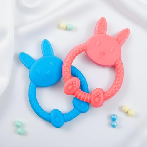 Image of MamaLaps Soft Silicone Baby Teether, Silicone BPA Free Teethers for Newborn Infant, Teething Toy for Babies with Textured Surface for Soothing Gums (Pack of 2, Rabbit)