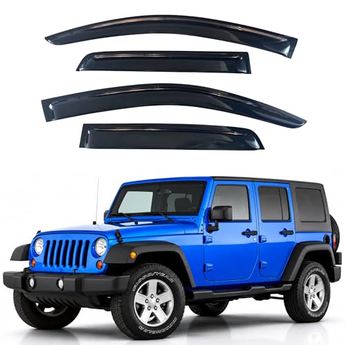 Image of IG Window Visors Fit for 2007-2018 Jeep Wrangler, Out-Channel Rain Guards Vent Wind Deflectors 4PC, Car Accessories for 07-18 Wrangler JK (4-Door)